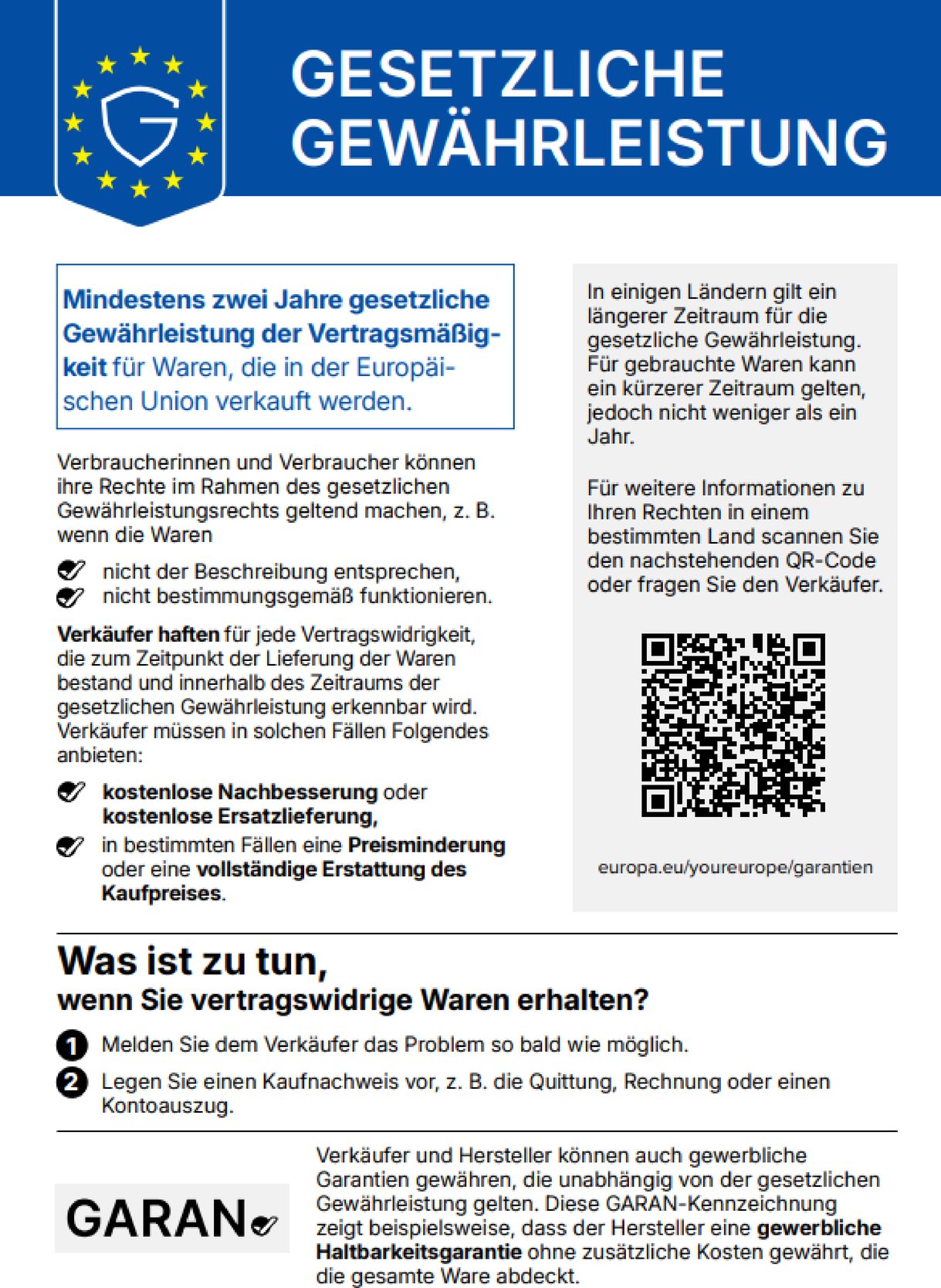 Harmonisierte Mitteilung über das gesetzliche Gewährleistungsrecht (amtliche farbige Fassung)