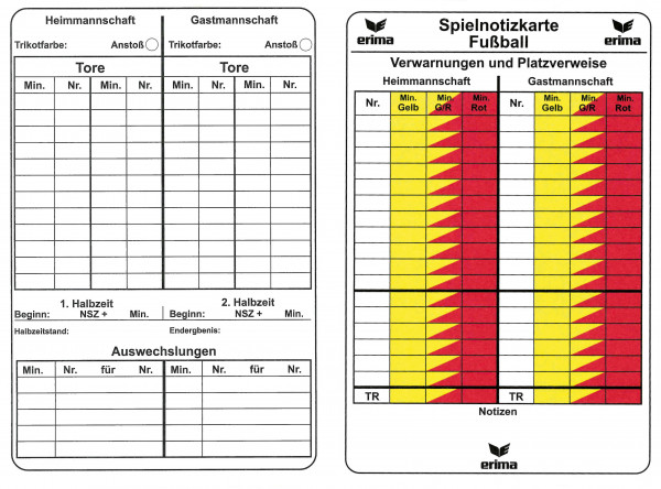 Spielnotizkarten Fussball