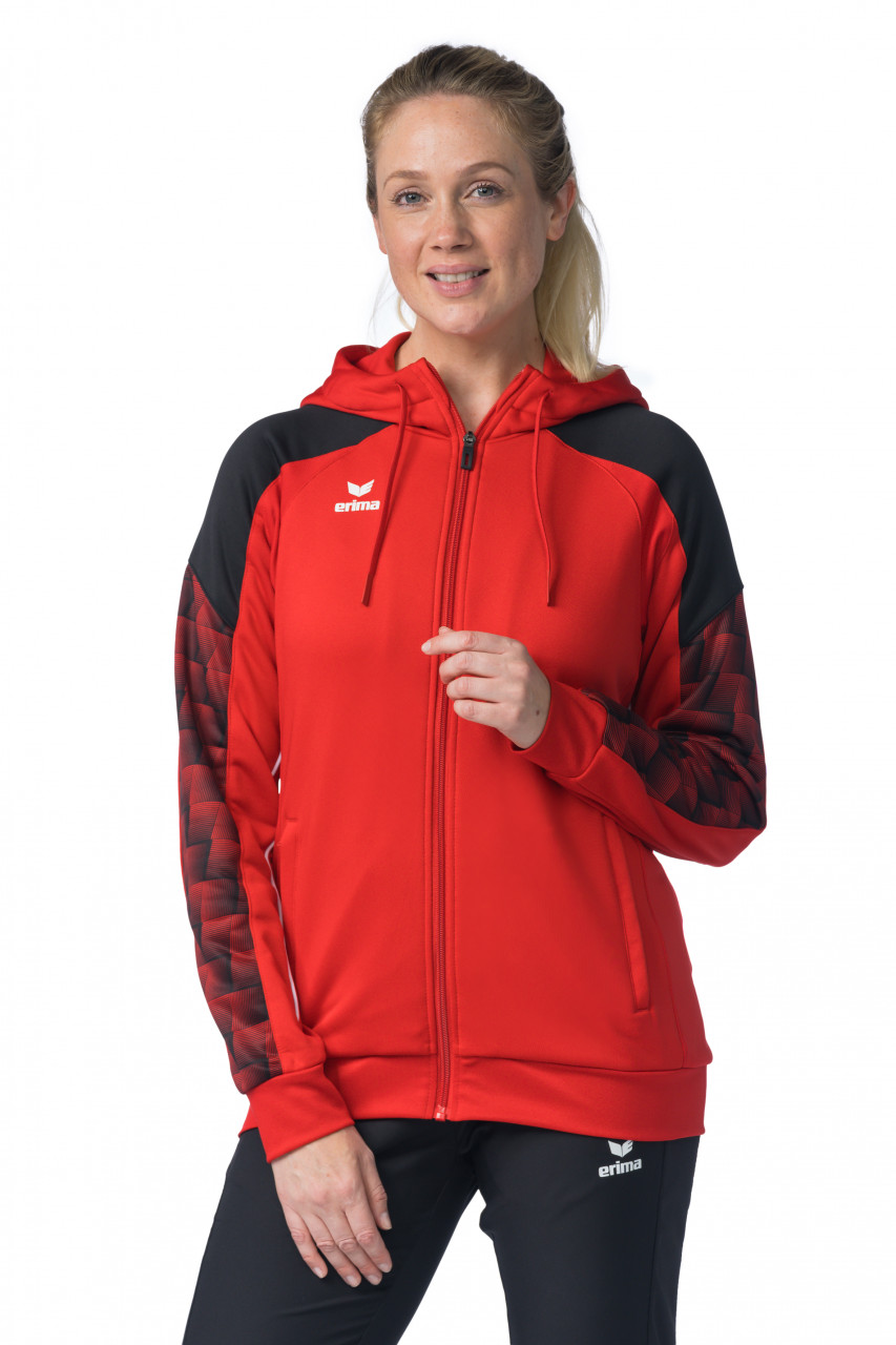 ERIMA EVO STAR Trainingsjacke mit Kapuze – rot/schwarz (Am Modell)