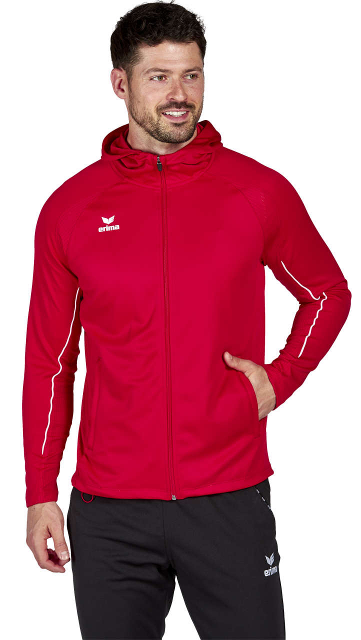 ERIMA LIGA STAR Trainingsjacke mit Kapuze – rot/weiß (Am Modell)