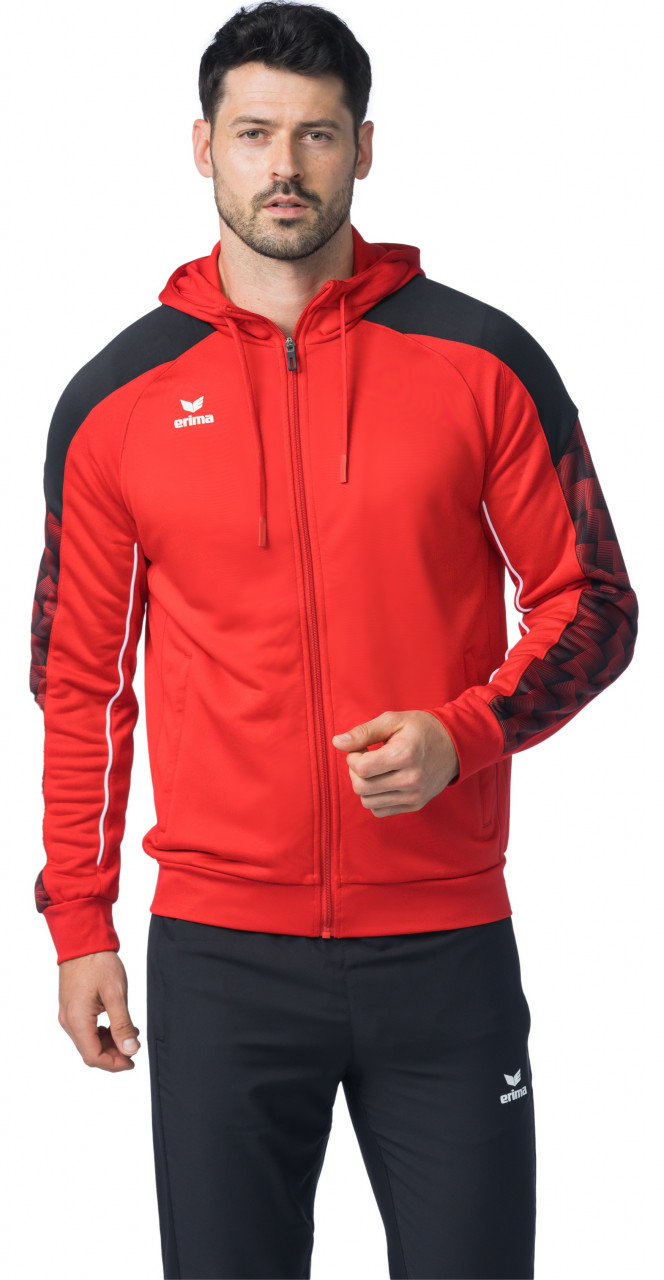 ERIMA EVO STAR Trainingsjacke mit Kapuze – rot/schwarz (Am Modell)