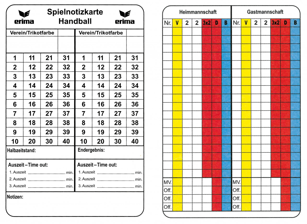 ERIMA Spielnotizkarten Handball – diverse (Front)