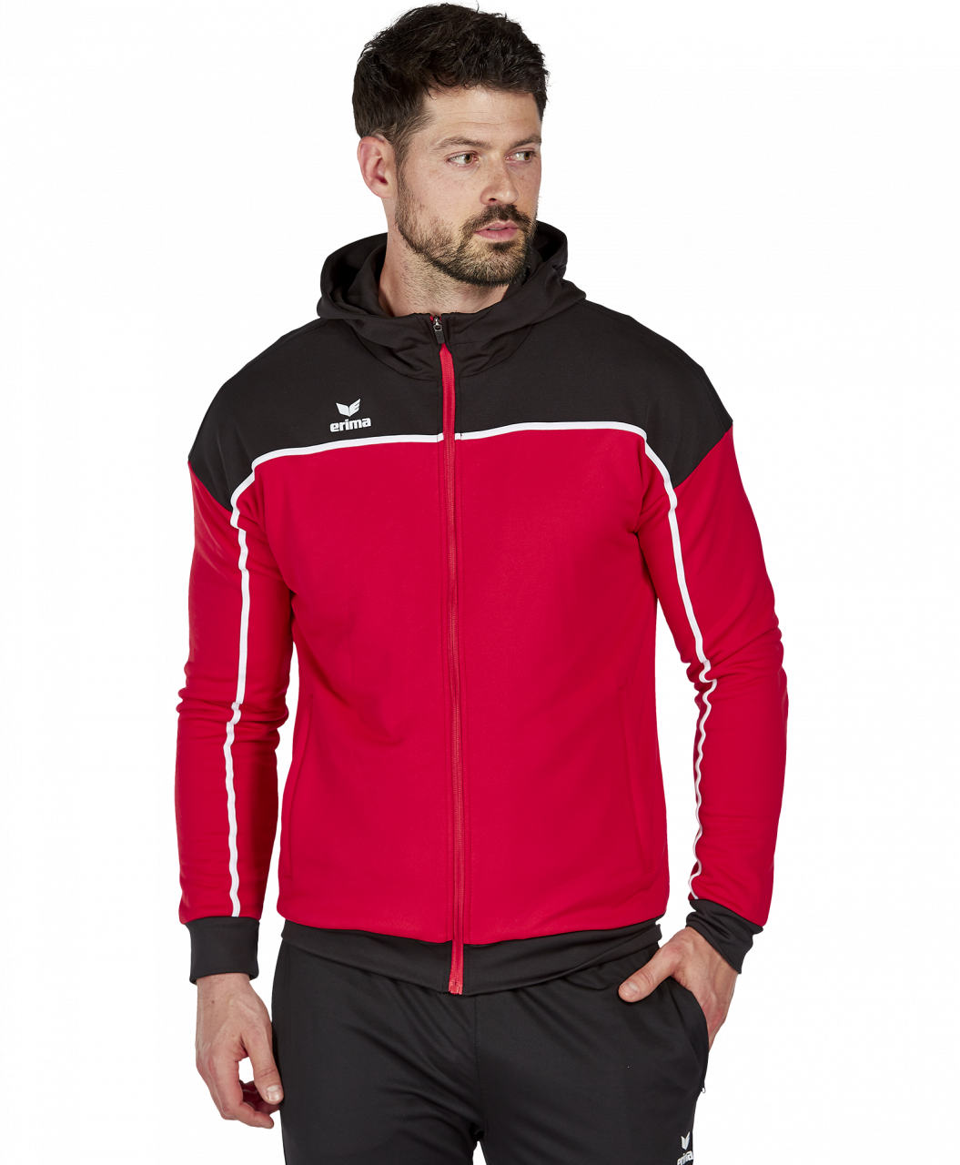 ERIMA CHANGE by erima Trainingsjacke mit Kapuze – rot/schwarz/weiß (Am Modell)
