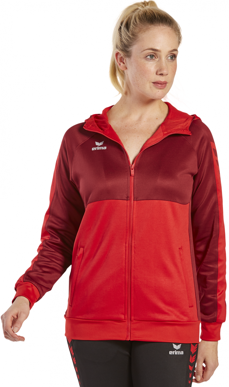 ERIMA SIX WINGS Trainingsjacke mit Kapuze – rot/bordeaux (Am Modell)