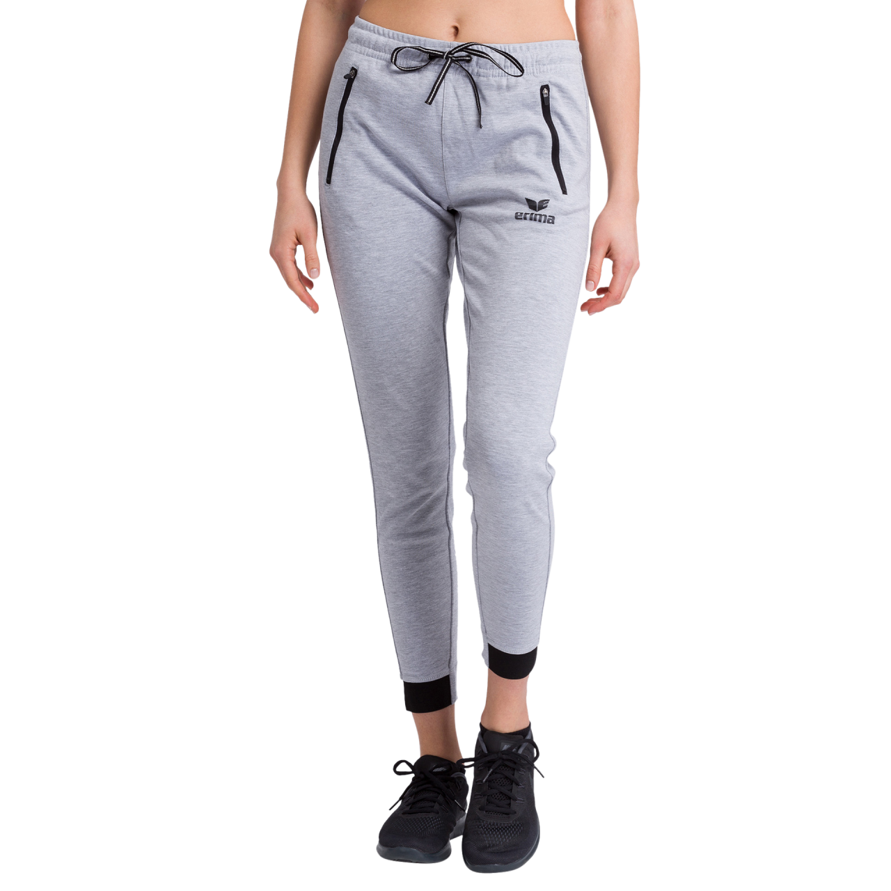 ERIMA Essential Sweathose – hellgrau melange/schwarz (Am Modell)