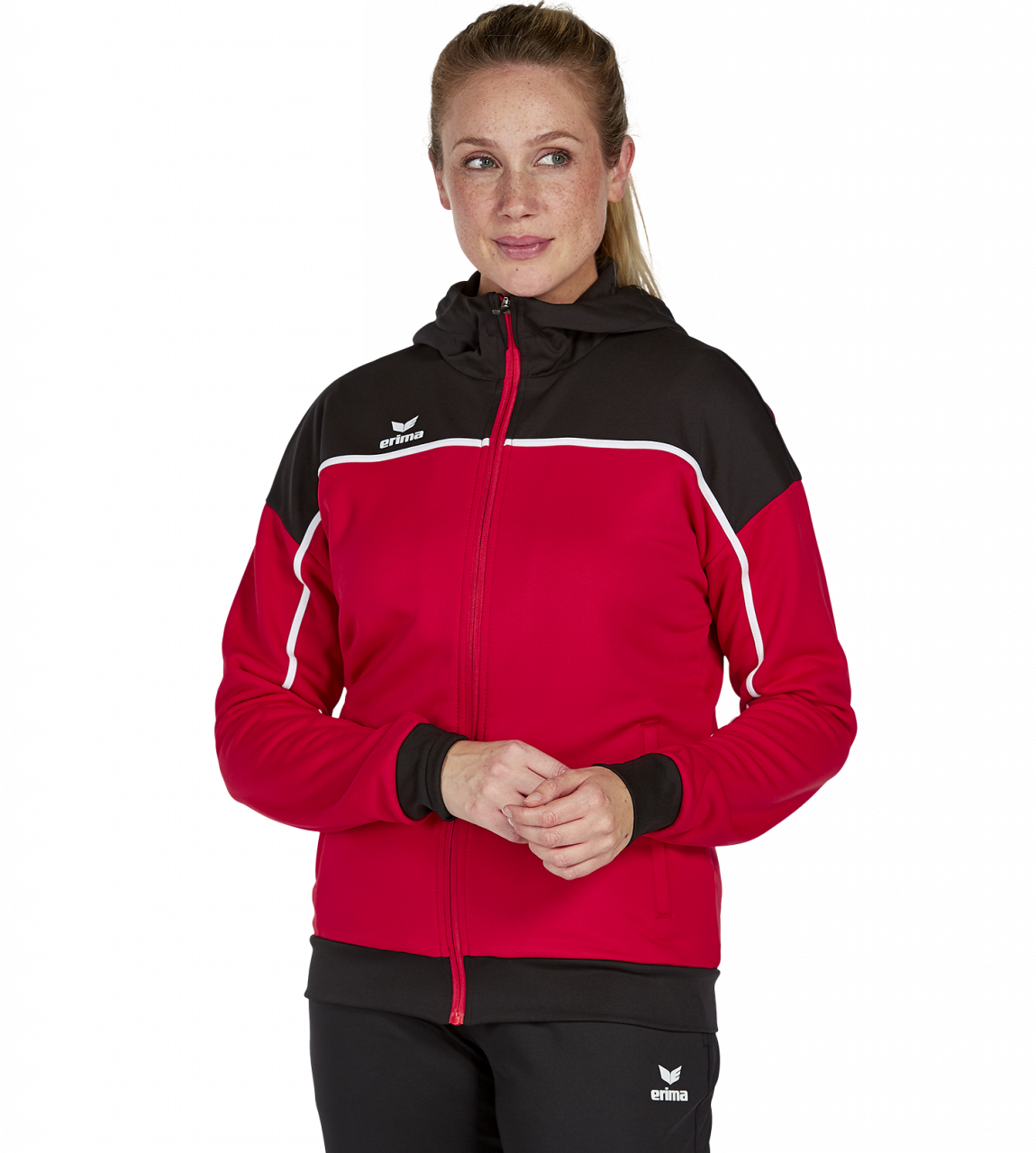 ERIMA CHANGE by erima Trainingsjacke mit Kapuze – rot/schwarz/weiß (Am Modell)