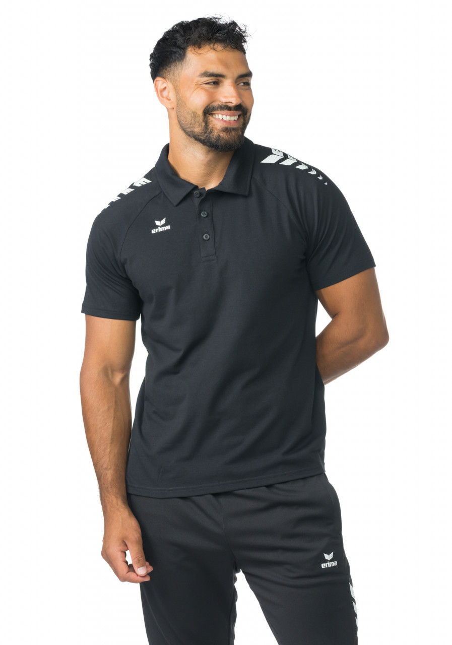 ERIMA CMPT Wings Poloshirt – schwarz/weiß (Am Modell)